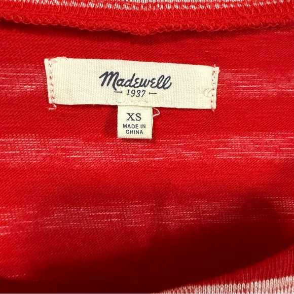 Madewell Red & White Striped 3/4 Sleeve boat Neck slub Tee Top Size XS - Picture 7 of 9